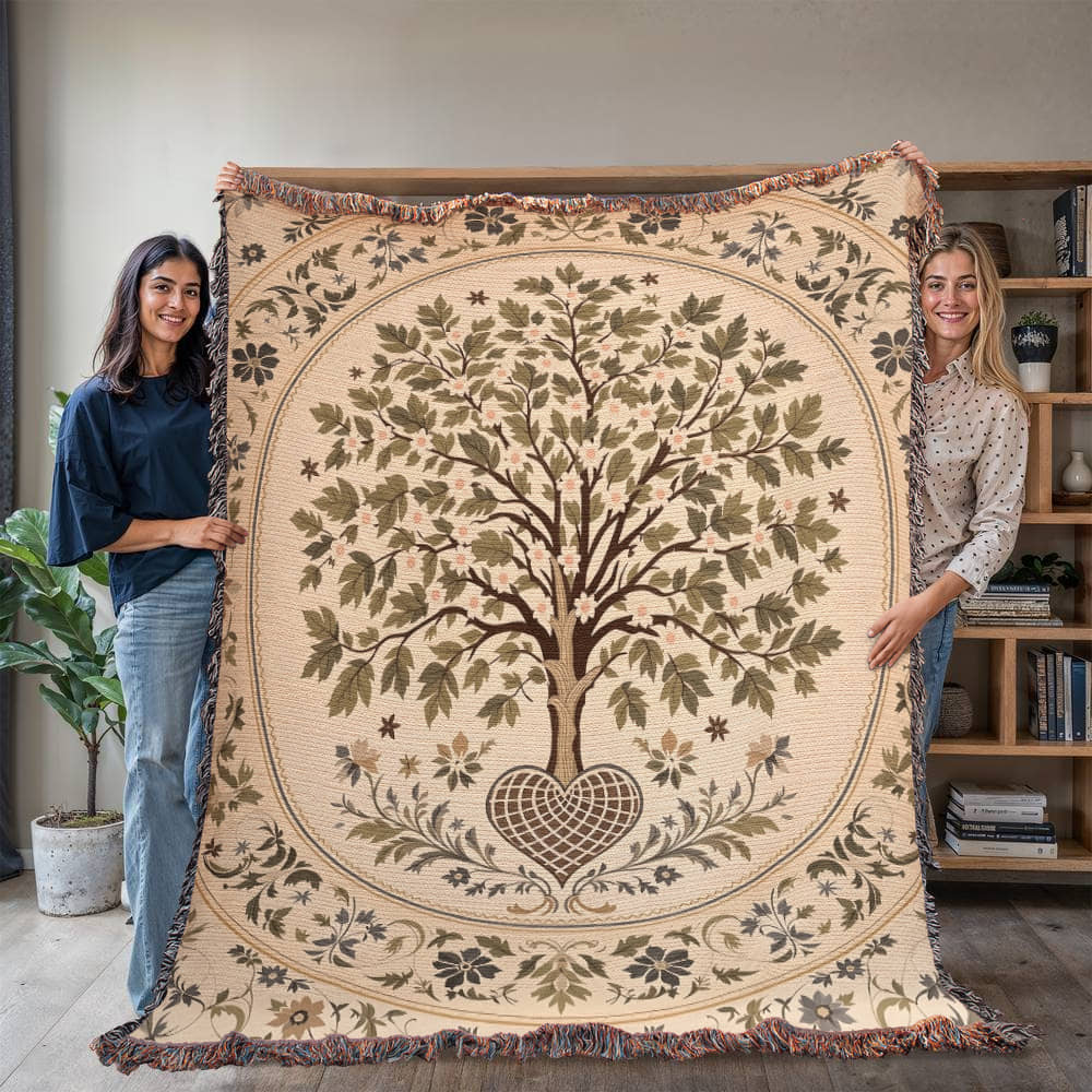 Tree of Life Floral Woven Blanket