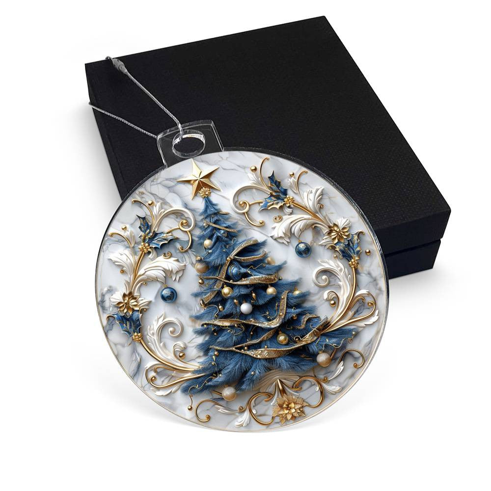 Blue Gold Christmas Tree Acrylic Christmas Ornament-[Heartfelt Family Gift]