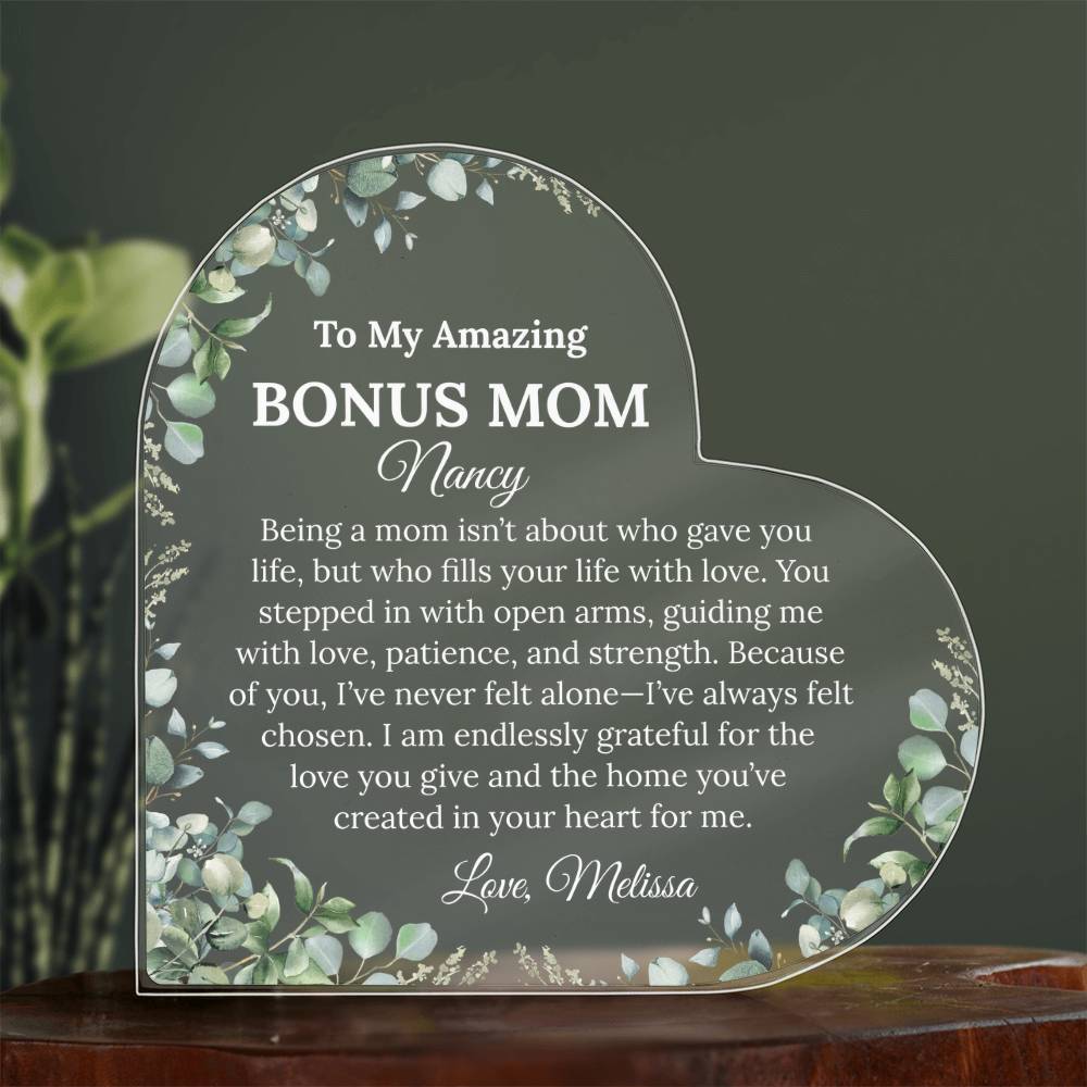 Personalized Bonus Mom Heart Plaque