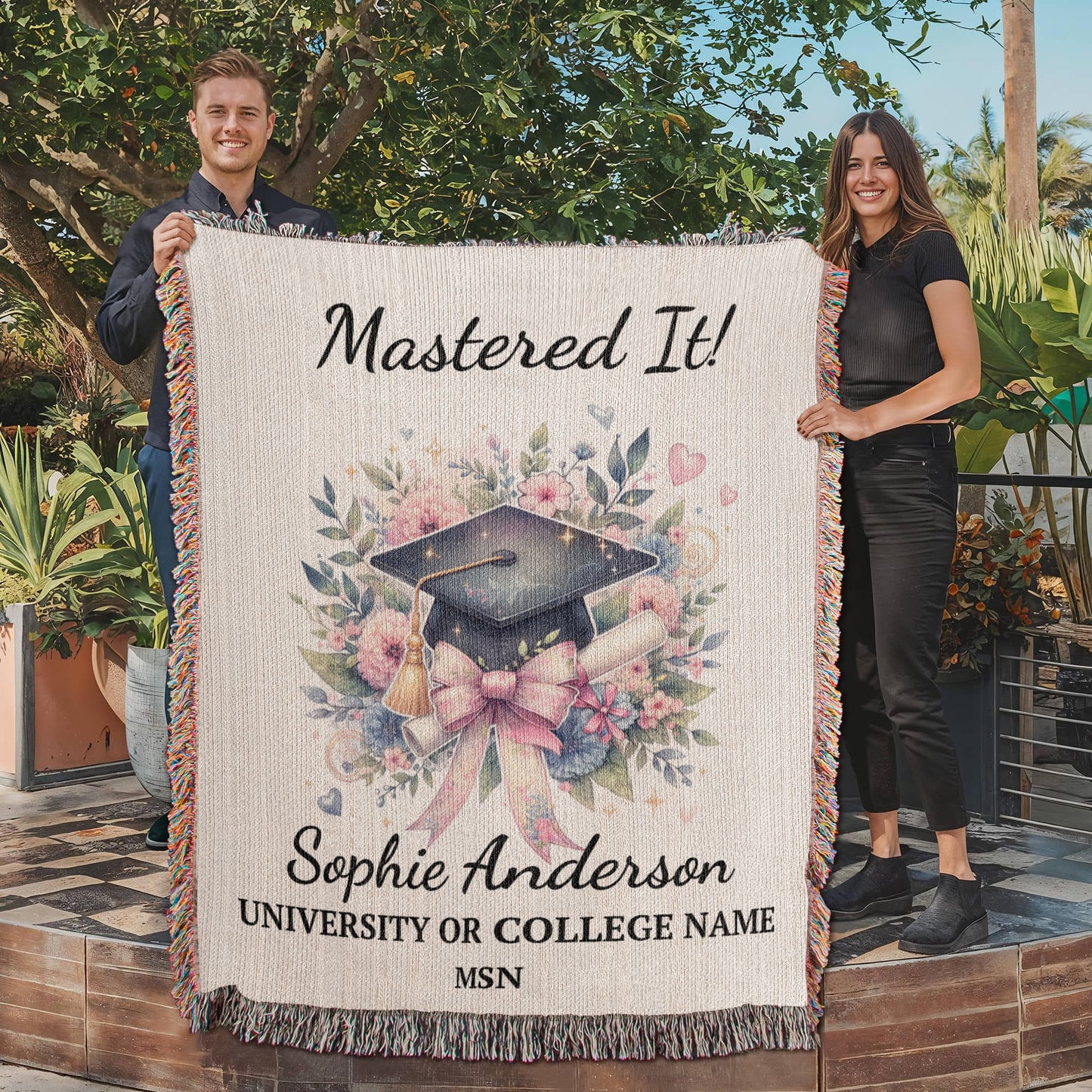 Personalized Masters Degree Woven Throw Blanket MSN MBA-[Heartfelt Family Gift]