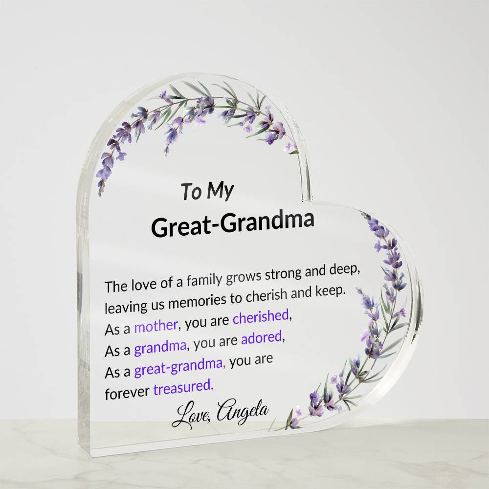 Great Grandma Acrylic Heart Plaque-[Heartfelt Family Gift]