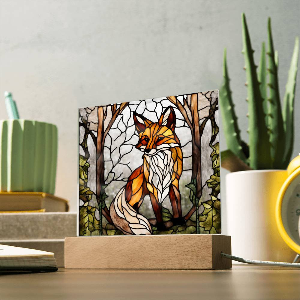 Fox In The Woods Faux Stained Glass Acrylic Plaque Giftt