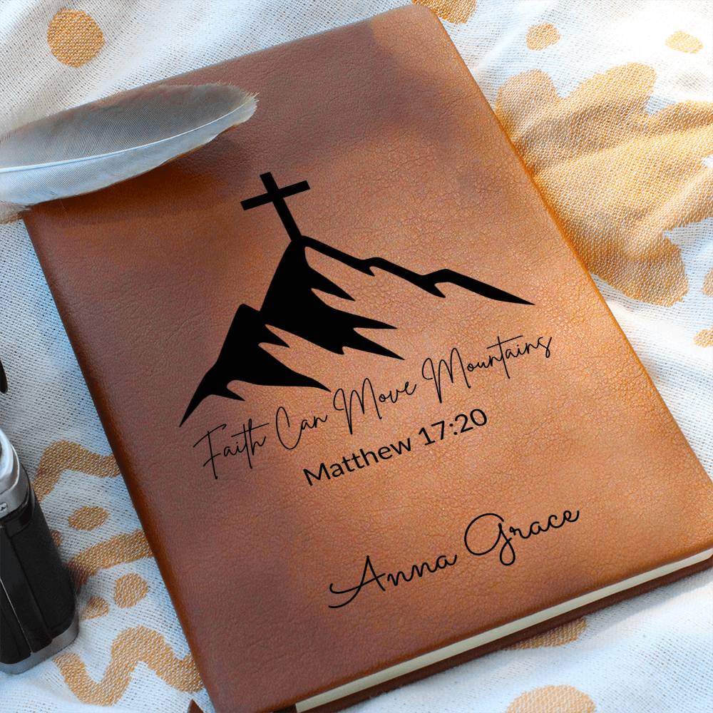 Personalized Bible Verse Journal, Faith Can Move Mountains Matthew 17:20, Christian Gift for Women, Custom Name Scripture Keepsake
