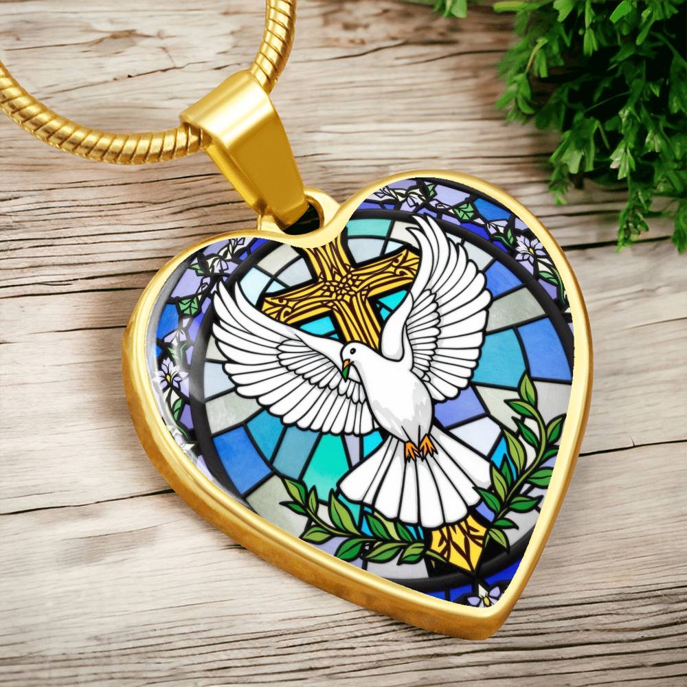 Hol Cross and Dove Engraved Pendant Necklace