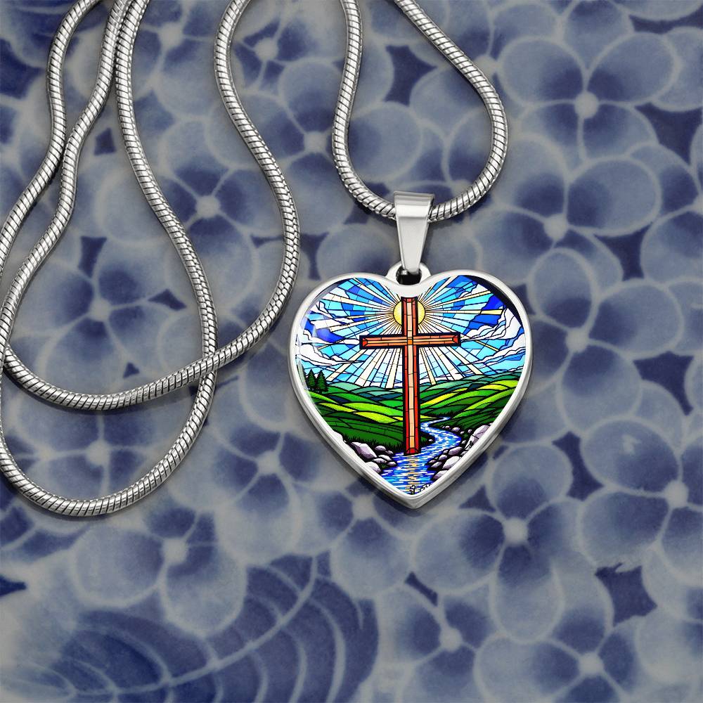 Cross Faux Stain Glass Pendant Necklace