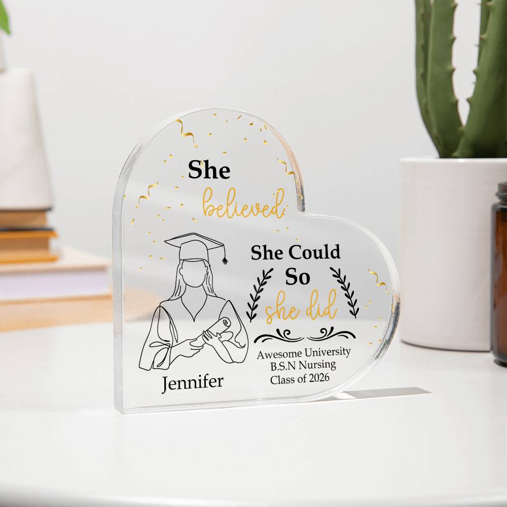 Personalized Graduation Heart Plaque Gift, She Believed She Could So She Did