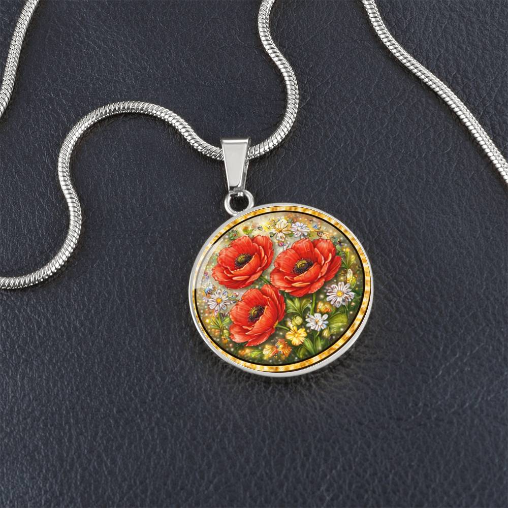 Red Poppy Flowers Personalized Engraved Necklace Bracelet or Keychain