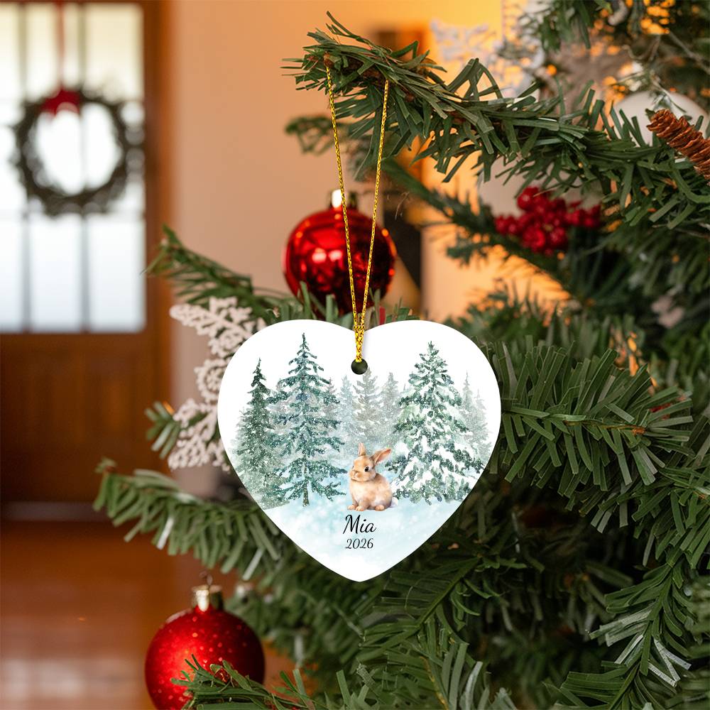 Bunny Woodland Heart Christmas Ornament for Kids