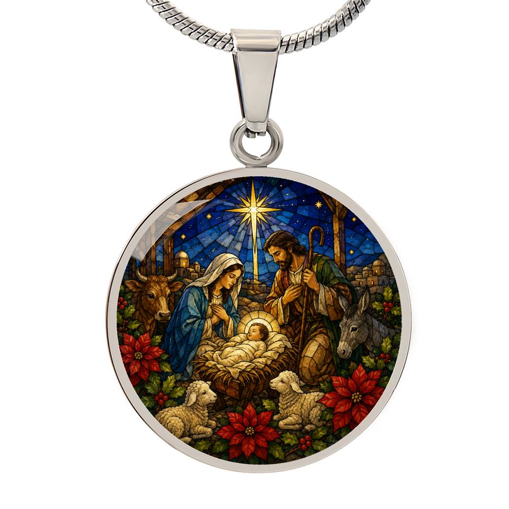 Nativity Scene Necklace, Religious Jewelry Gift, Personalized Christmas Pendant