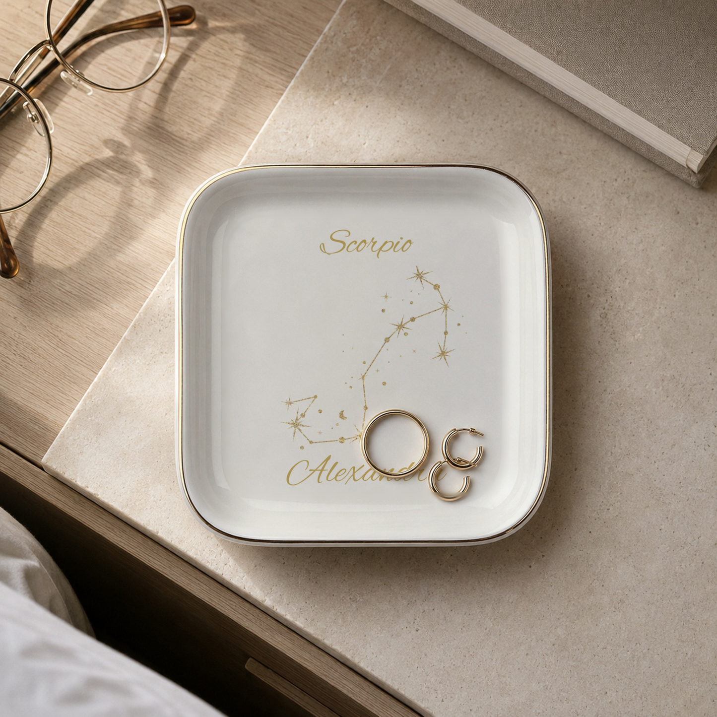 Scorpio Zodiac Jewelry Dish, Gold Constellation Trinket Tray, Astrology Gift for Scorpio, Ceramic Ring Holder, Birthday Gift for Her