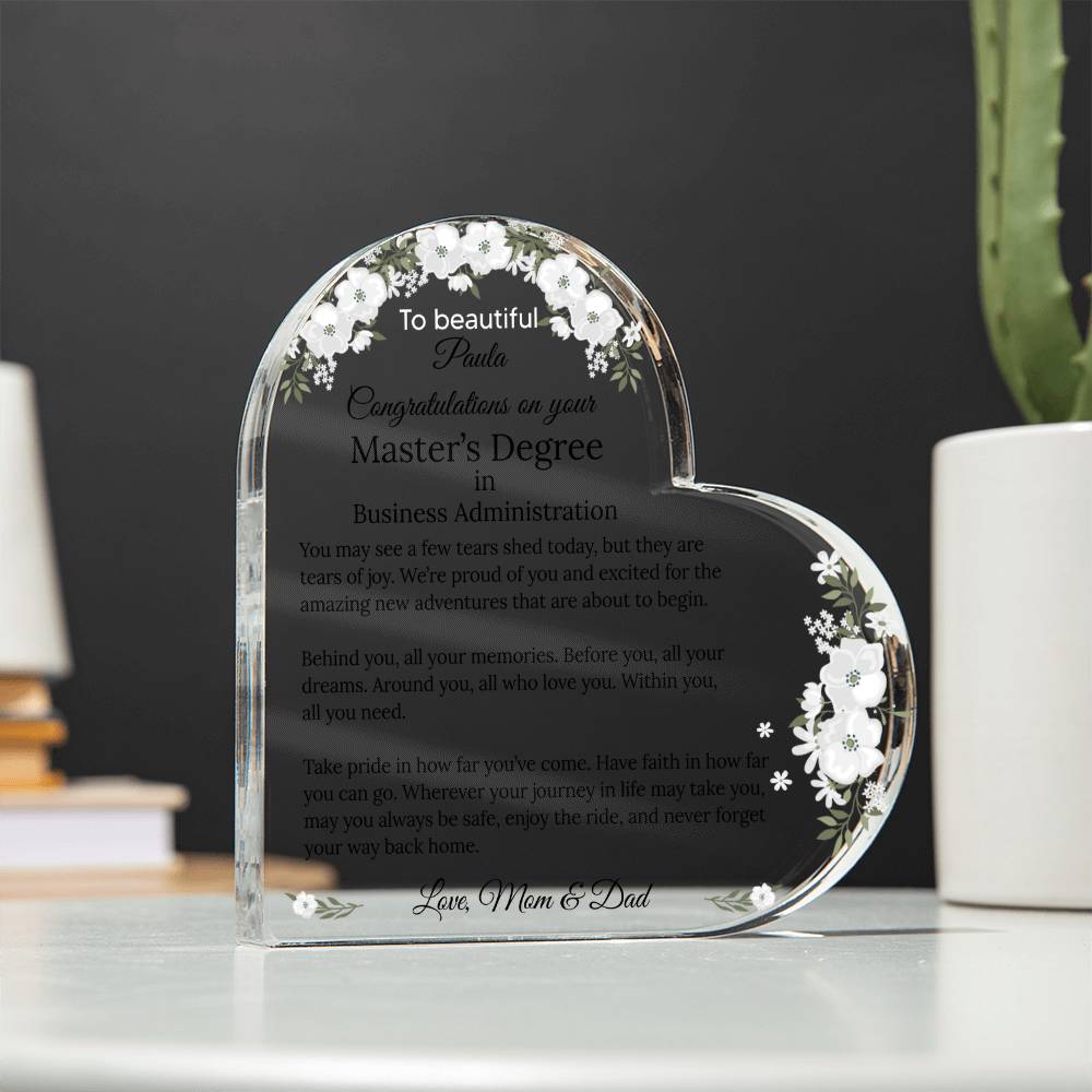 Personalized Master's Degree Heart Plaque
