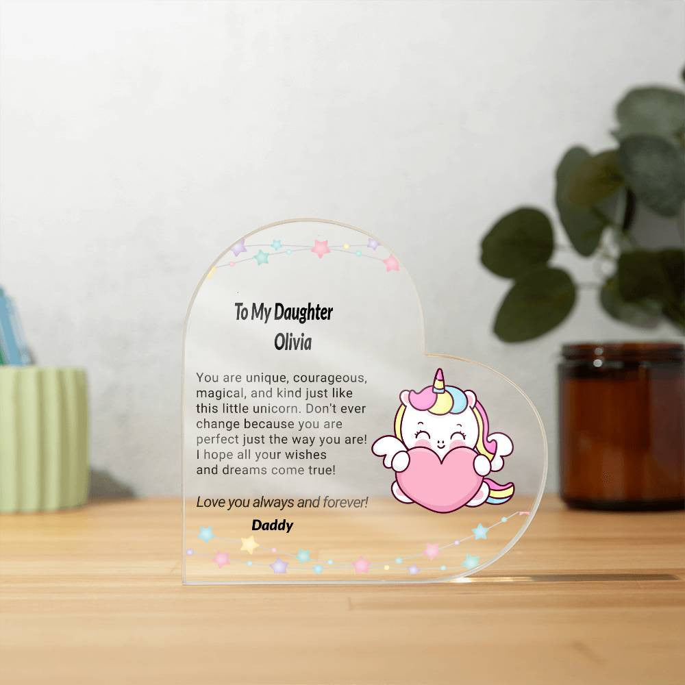 Daughter Unicorn Acrylic Heart Plaque-[Heartfelt Family Gift]
