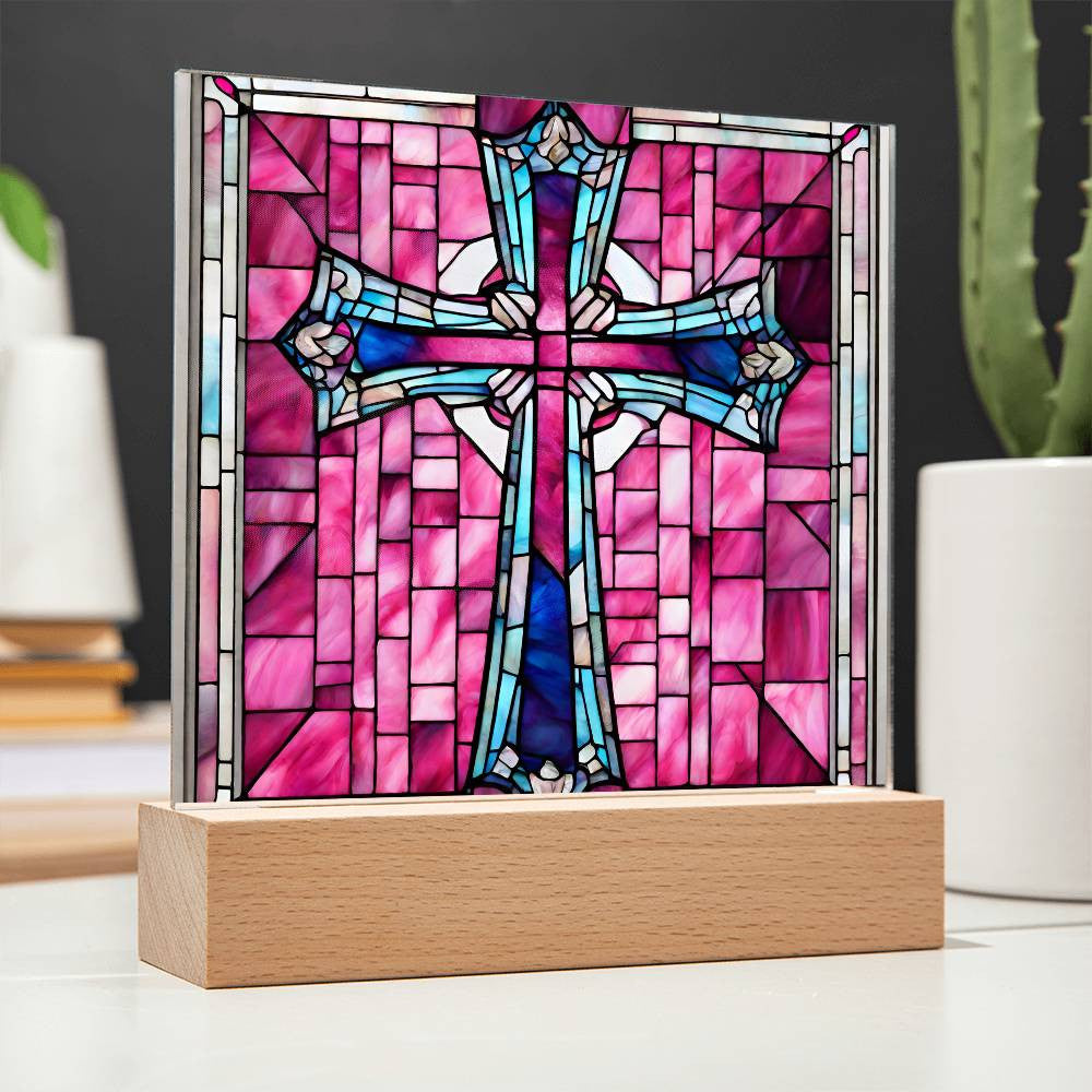 Faux Stained Glass Cross Acrylic Plaque Gift for Girl-[Heartfelt Family Gift]