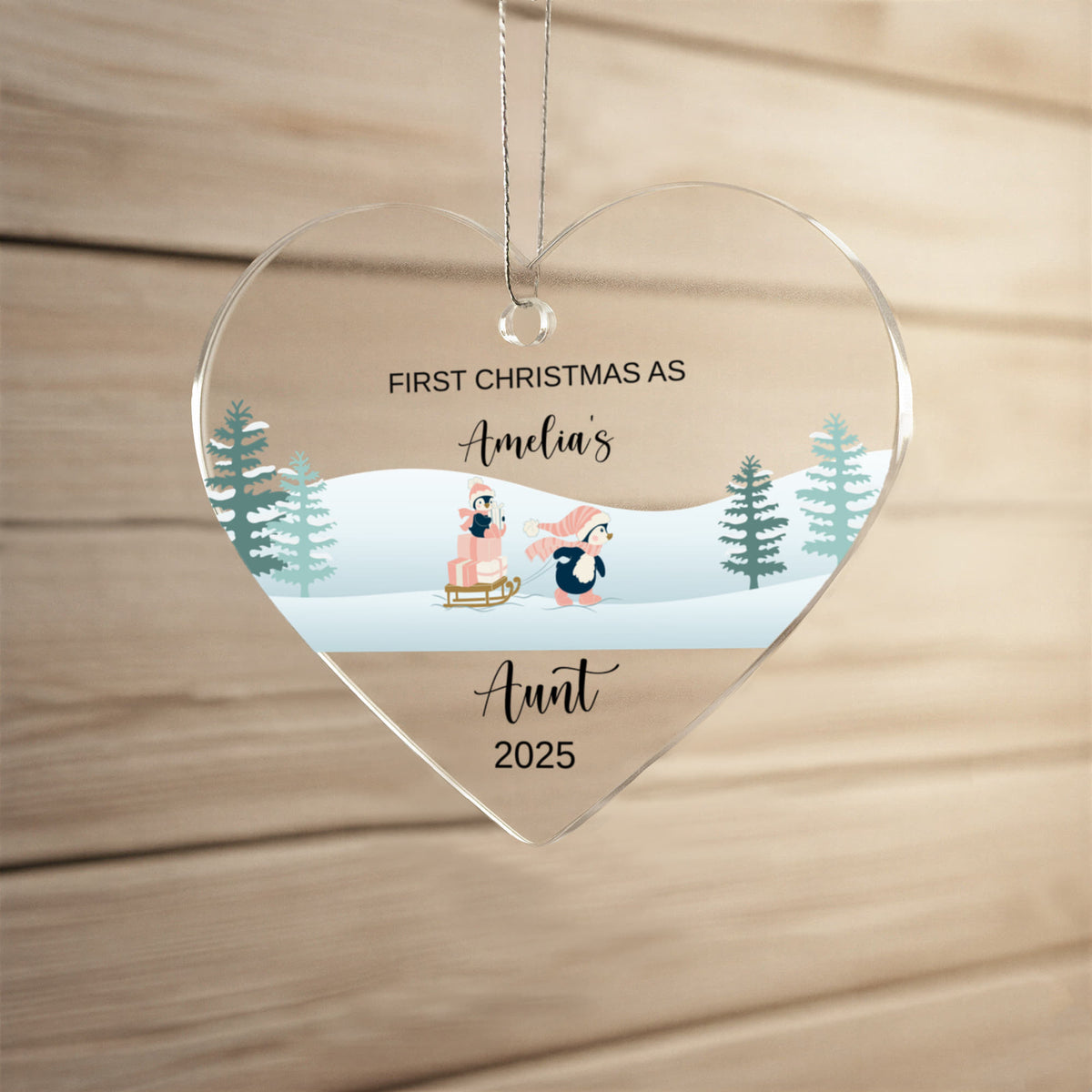 1st Christmas As Aunt Acrylic Heart Ornament for New Baby