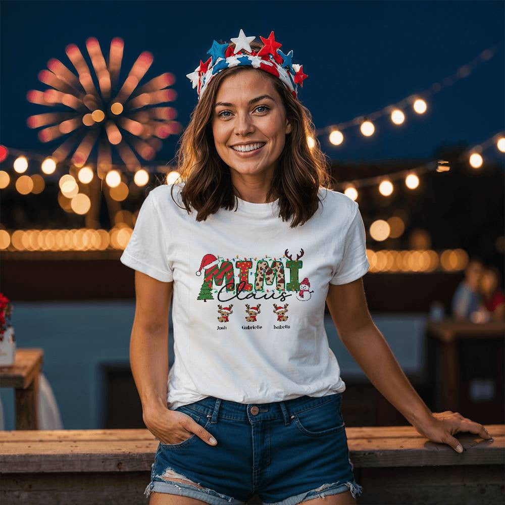 Mimi Claus Grandmas Reindeer Bella + Canvas 3001 T-Shirt-[Heartfelt Family Gift]