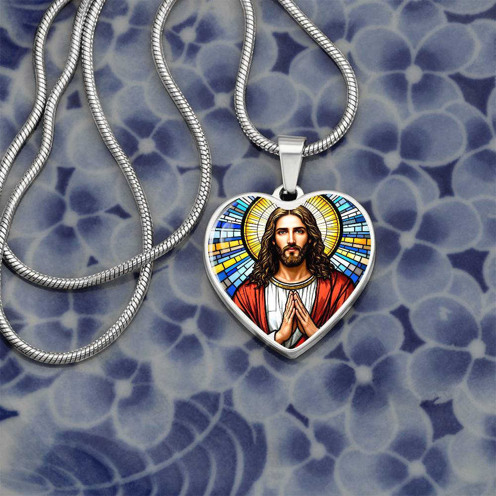 Personalized Jesus Faux Stain Glass Pendant Necklace