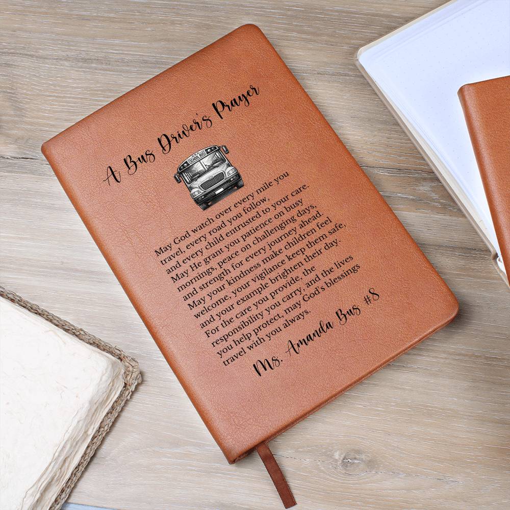 Bus Driver Prayer Journal Gift, Personalized Leather Notebook, School Bus Driver Keepsake