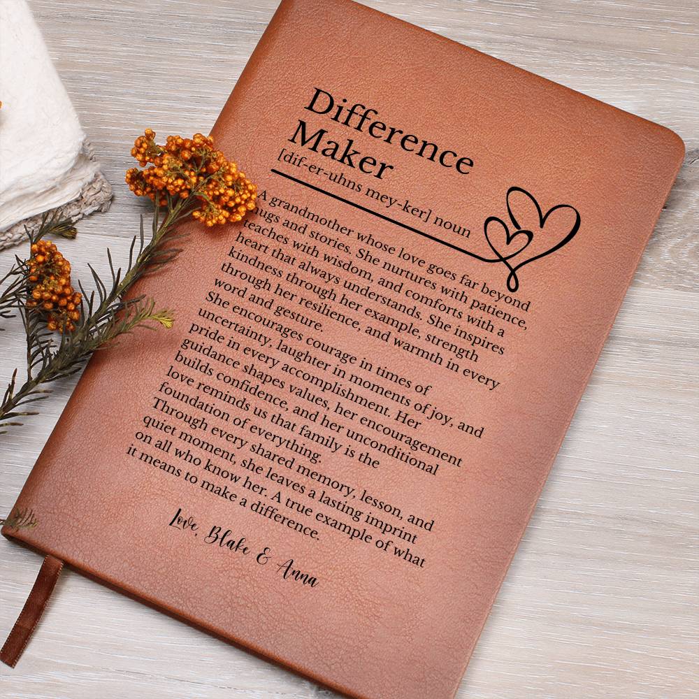 Grandma Difference Maker Journal, Vegan Leather Gift, Inspirational Mother's Day, Personalized Leather Notebook, Sentimental Gift