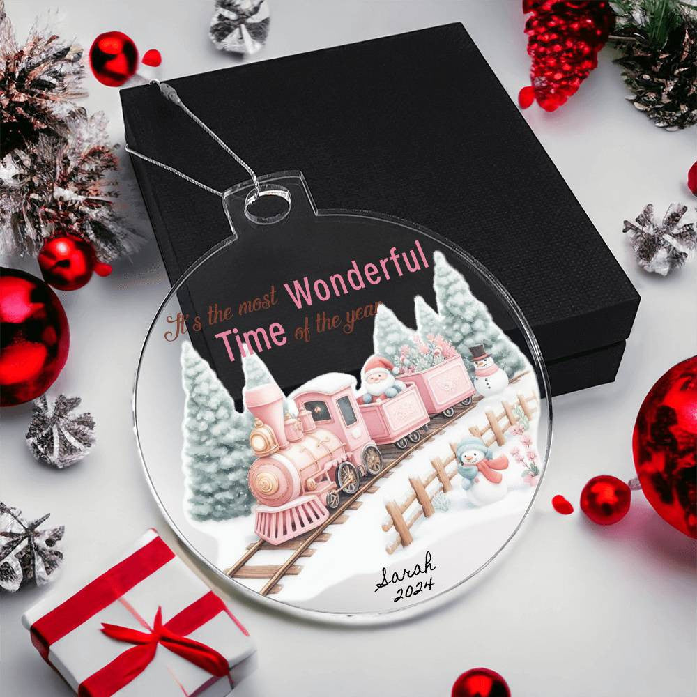 Pink Train Acrylic Christmas Ornament-[Heartfelt Family Gift]