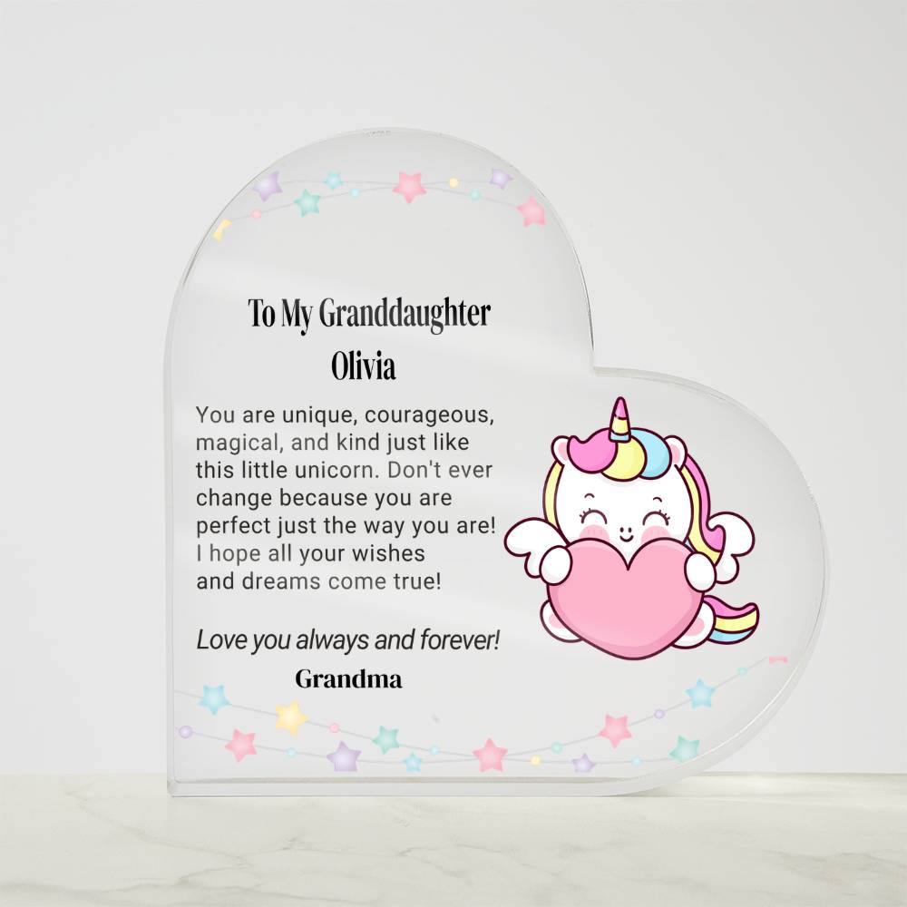 Daughter Unicorn Acrylic Heart Plaque
