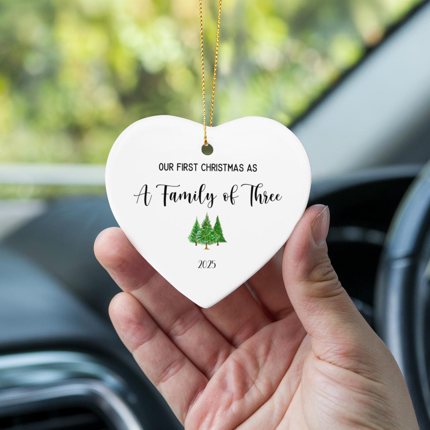 First Christmas As A Family of Three Ceramic Heart Ornament