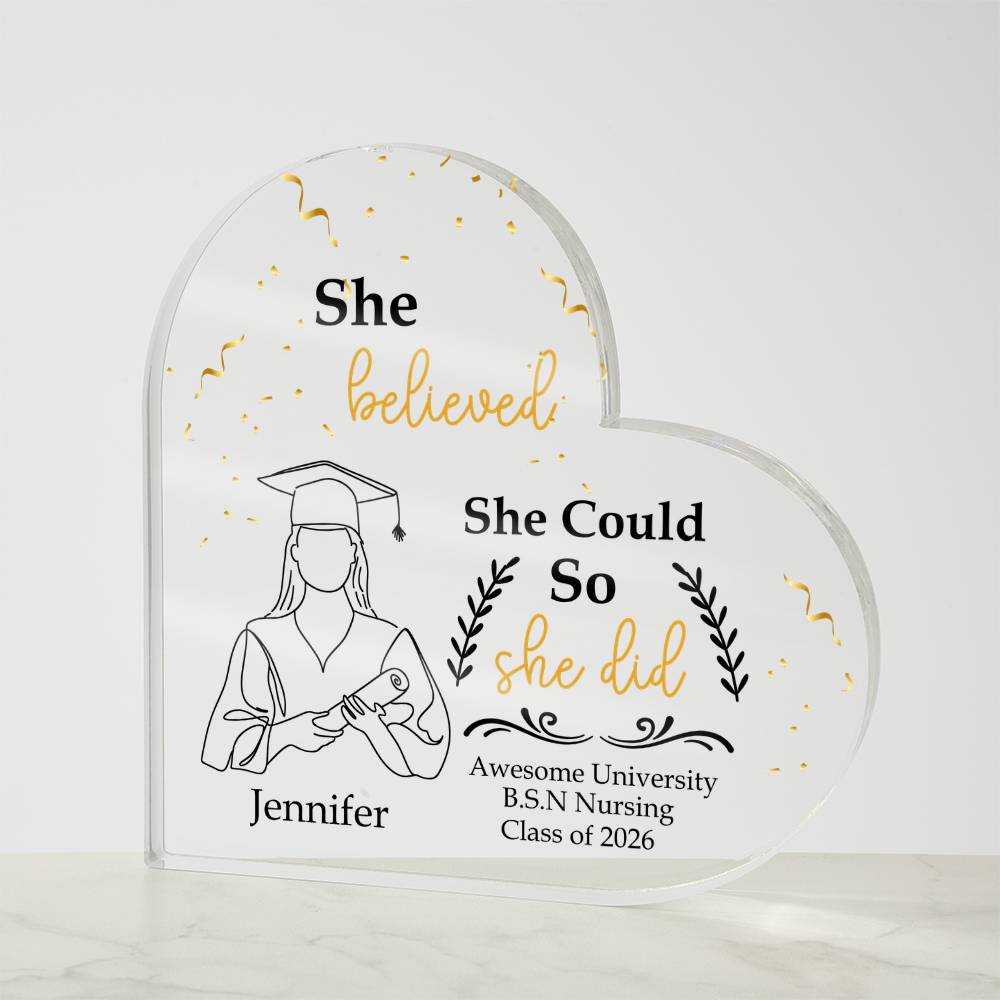 Personalized Graduation Heart Plaque Gift, She Believed She Could So She Did