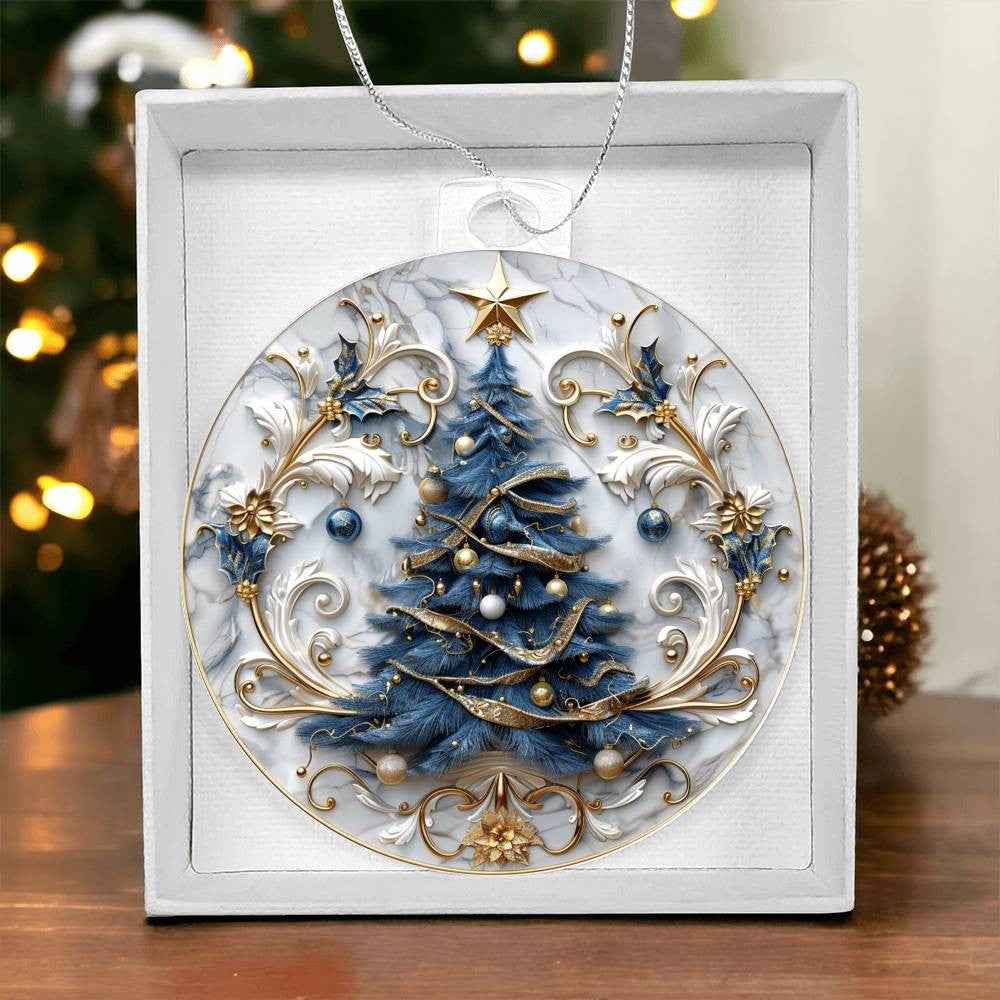 Blue Gold Christmas Tree Acrylic Christmas Ornament-[Heartfelt Family Gift]