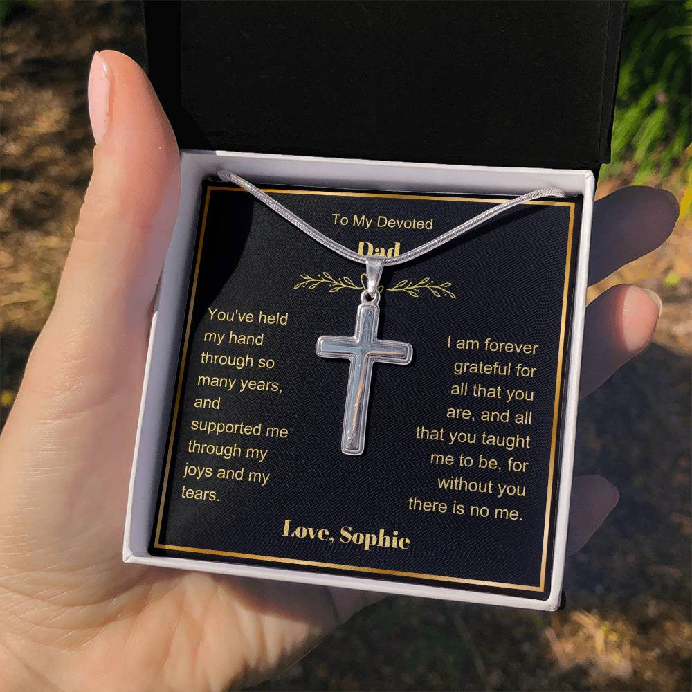 Dad Engraved Cross Necklace-[Heartfelt Family Gift]