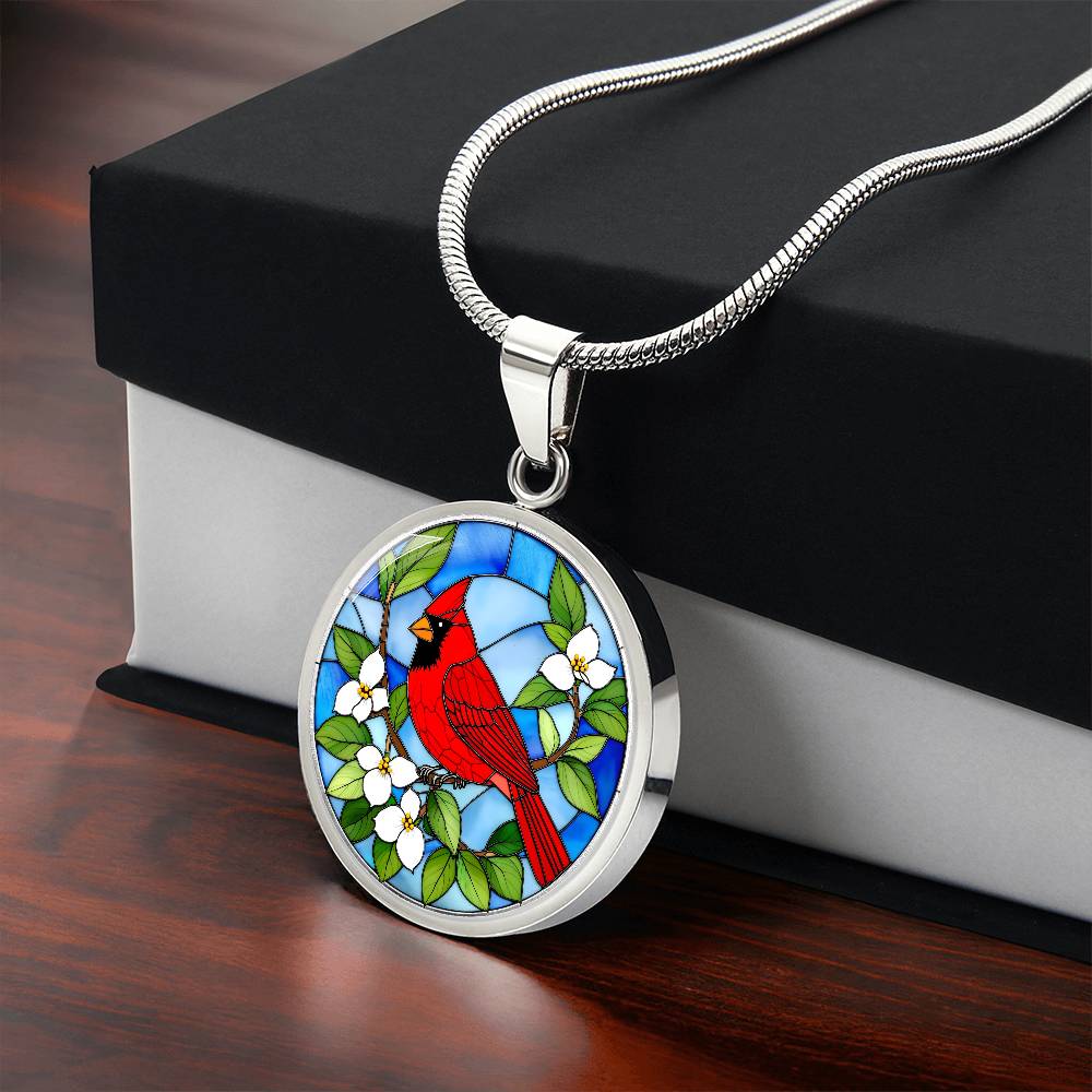 Cardinal Faux Stain Glass Pendant Necklace