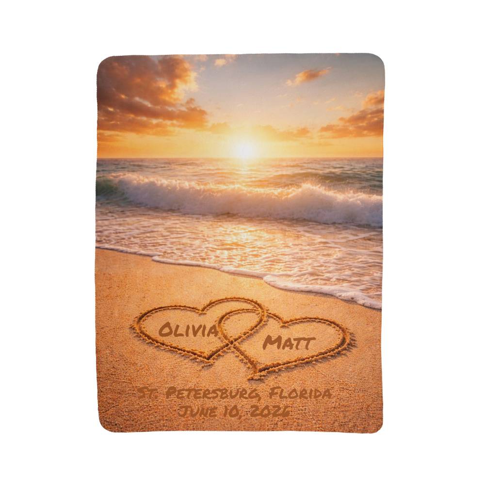 Names In The Sand Beach Wedding Anniversary Sherpa Fleece Blanket