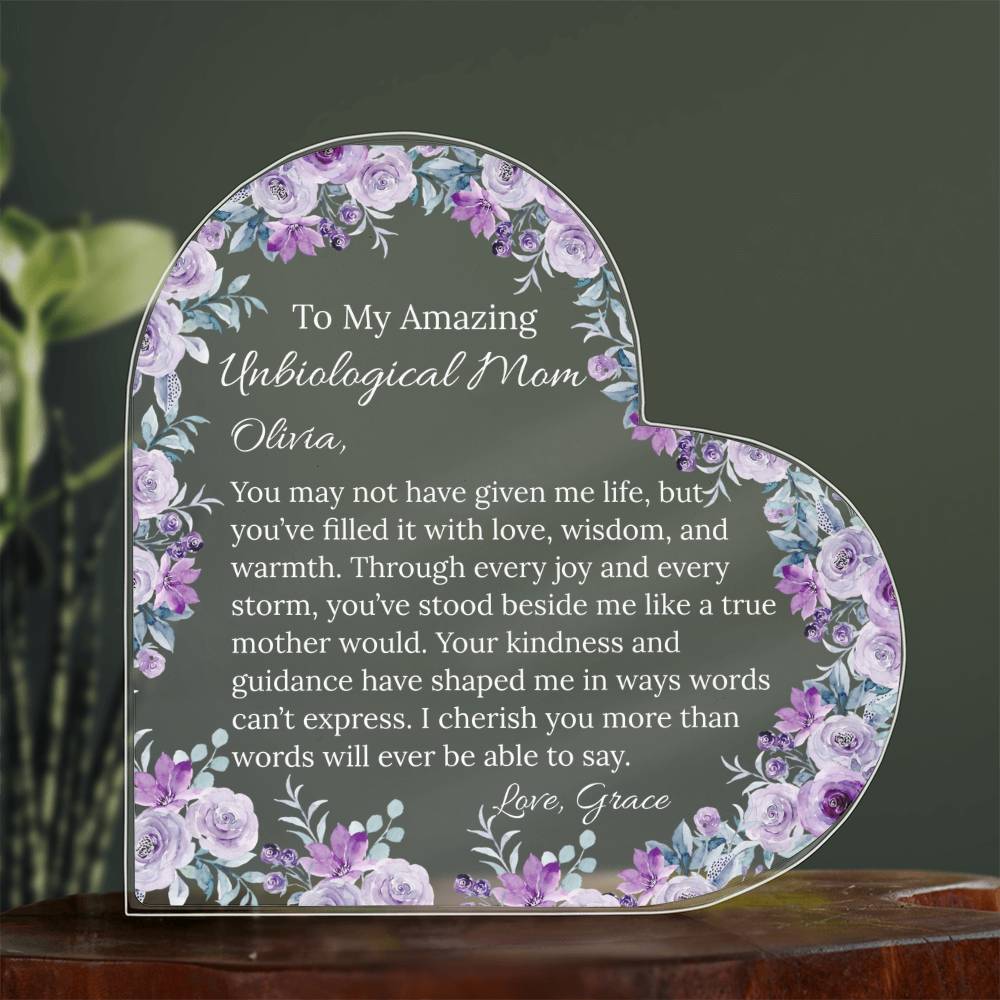 Personalized Unbiological Mom Heart Plaque
