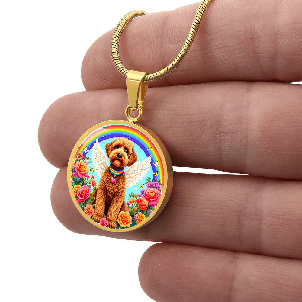 Brown Poodle Angel Rainbow Bridge Memorial Necklace with Engraving-[Heartfelt Family Gift]