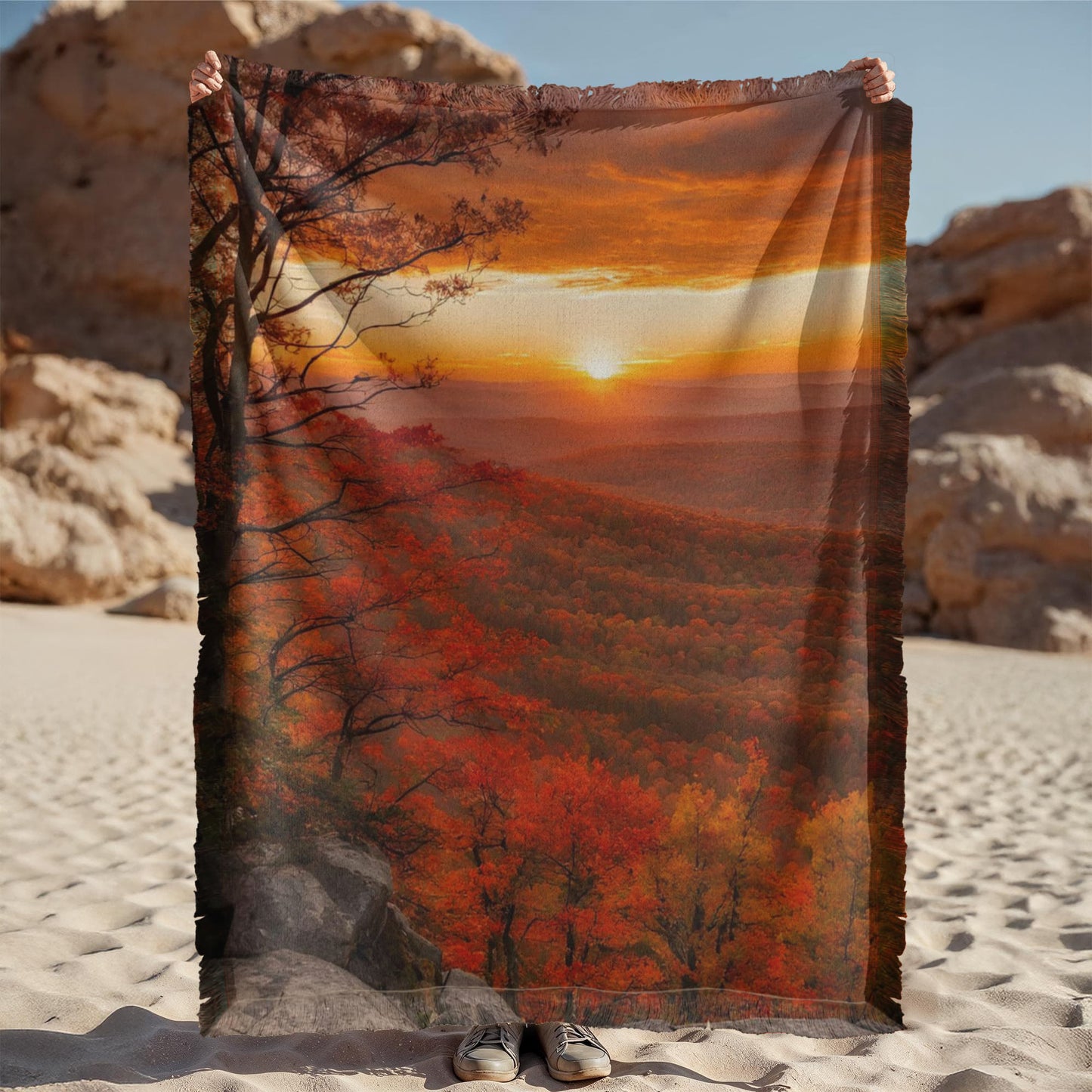 Mountain Sunrise Woven Cotton Throw Blanket