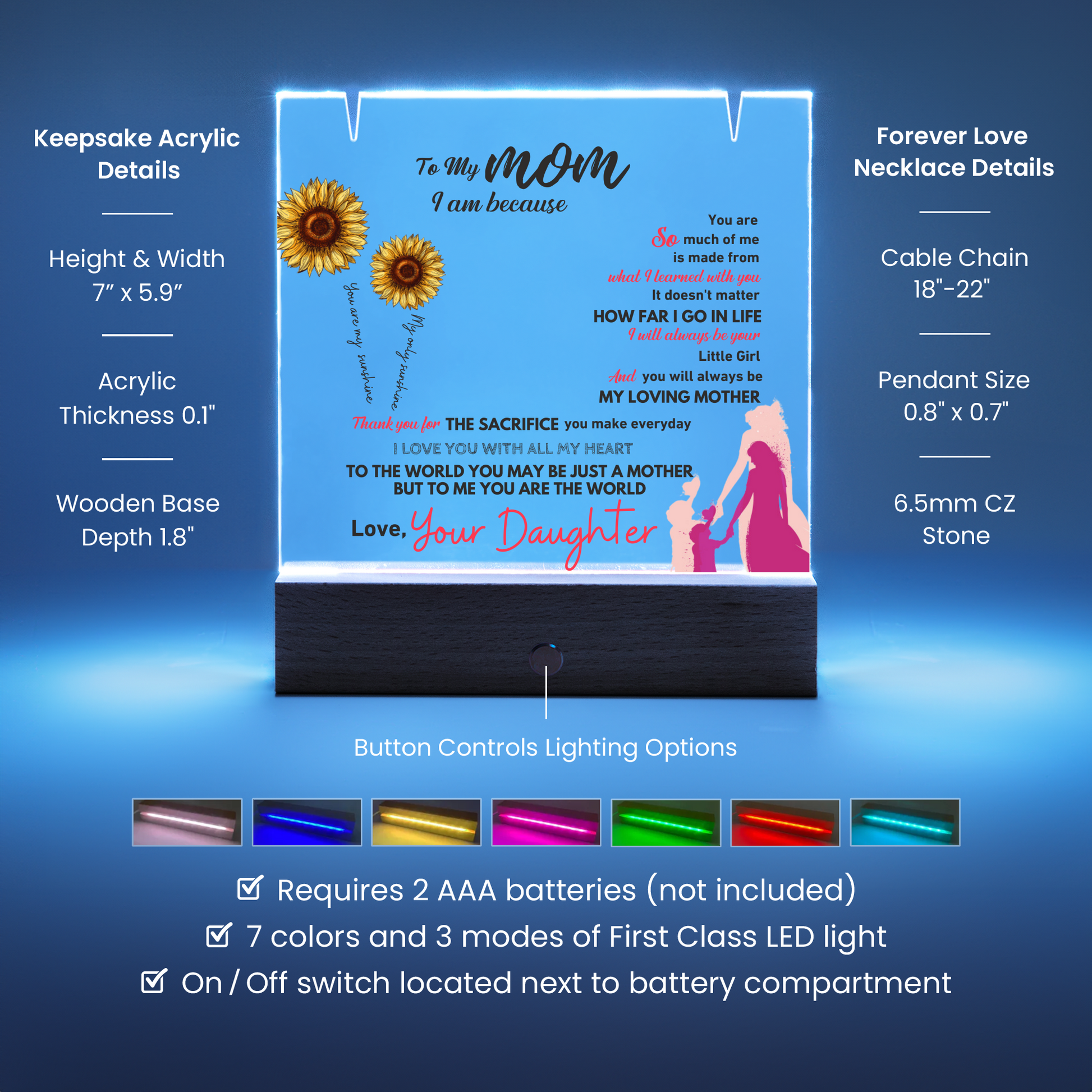 Mom  LED Acrylic Heart Necklace & Plaque Gift Set-[Heartfelt Family Gift]