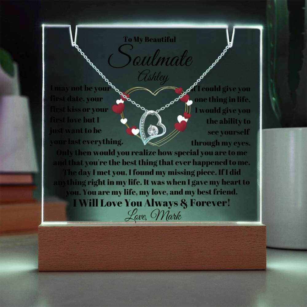 Soulmate Acrylic Heart Necklace & Plaque Gift Set
