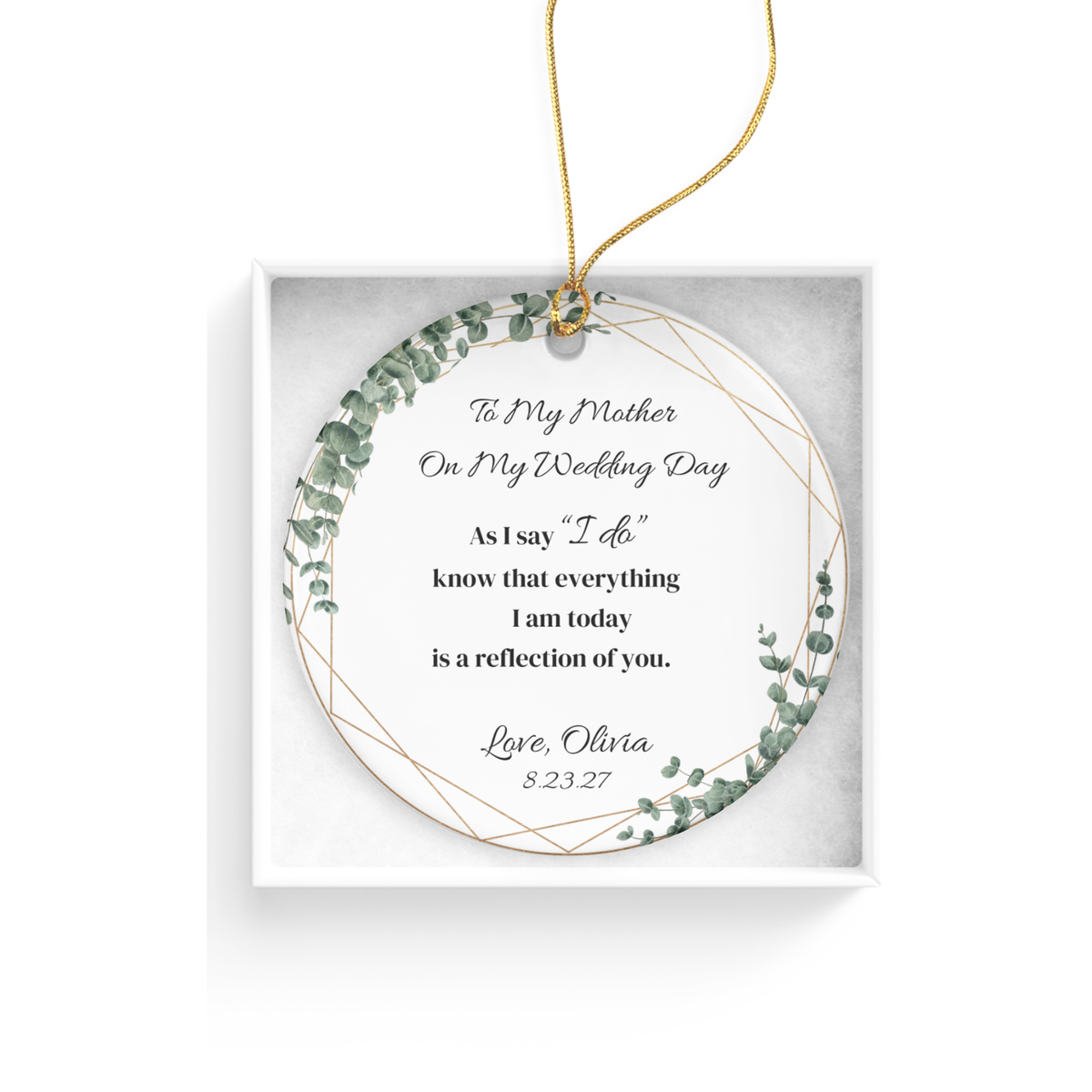 Wedding Day Gift for Mom, Mother of the Bride Ornament, To My Mother Wedding Keepsake, Personalized Bridal Christmas Ornament