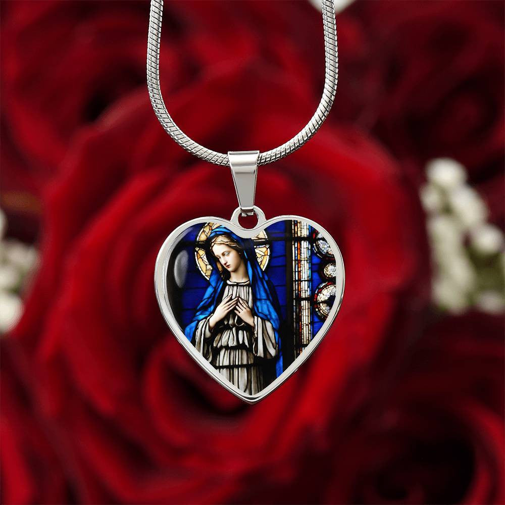 Mother Mary Heart Necklace with Engraving-[Heartfelt Family Gift]