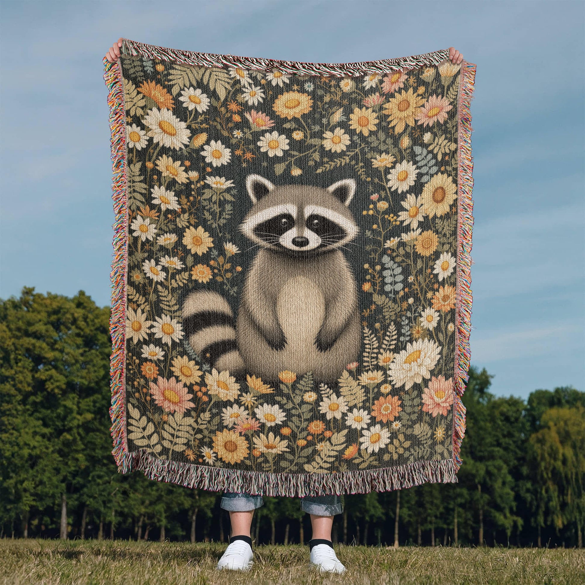 Raccoon Woven Cotton Throw Blanket-[Heartfelt Family Gift]