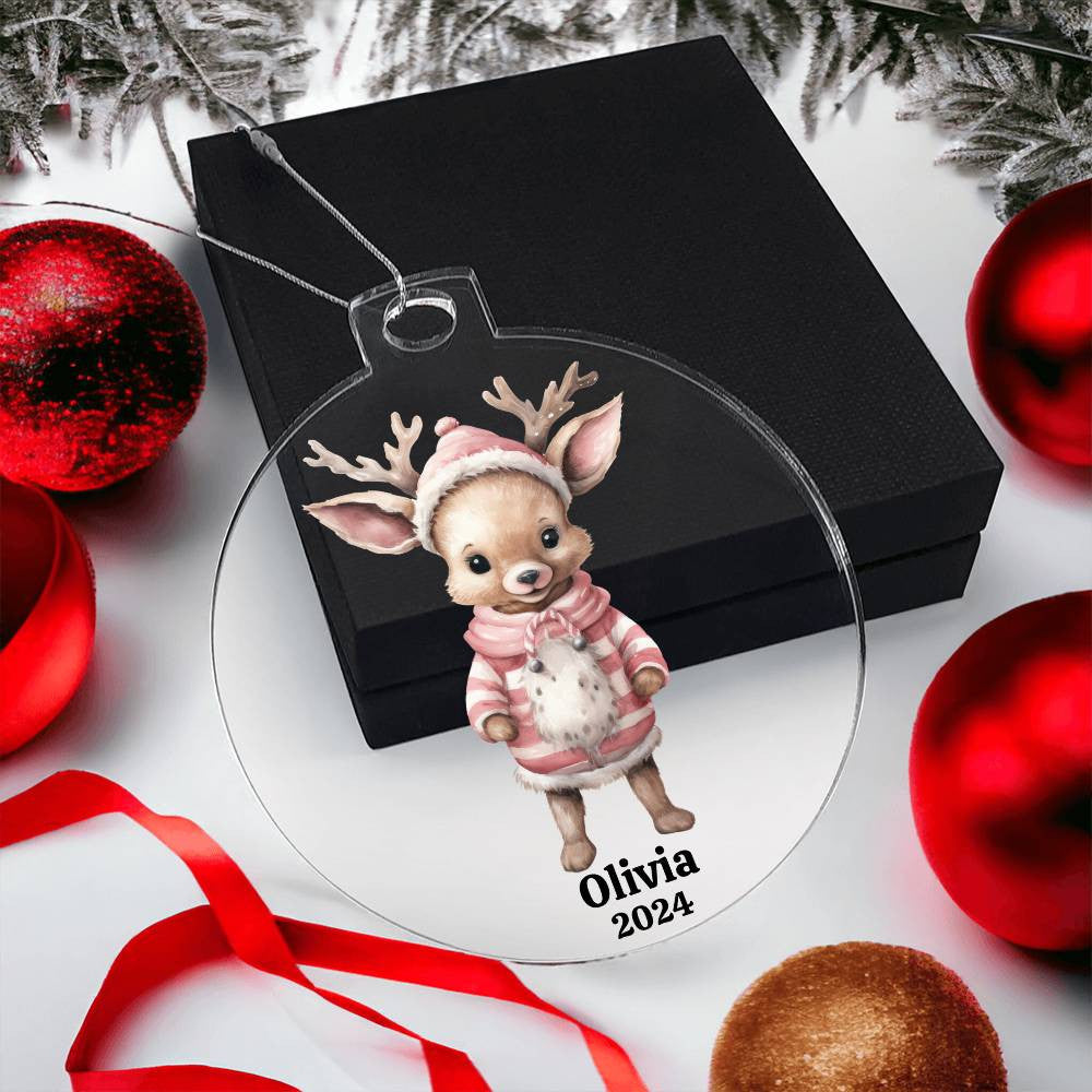 Pink Reindeer Acrylic Christmas Ornament-[Heartfelt Family Gift]