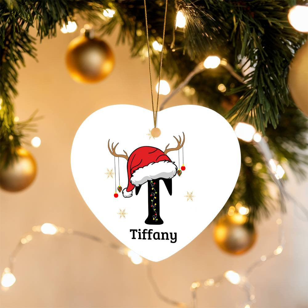 Santa Hat Initial Heart Ornament