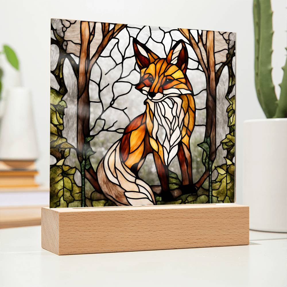 Fox In The Woods Faux Stained Glass Acrylic Plaque Giftt