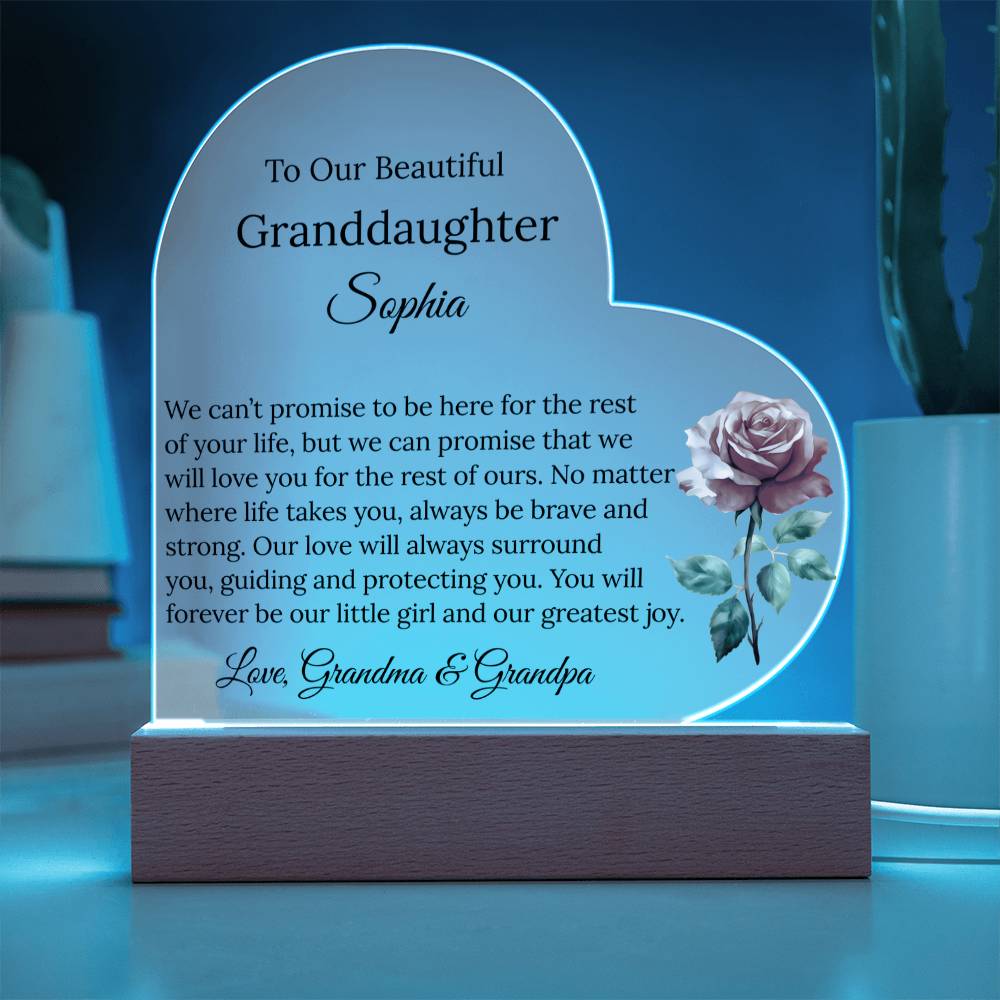 Granddaughter Acrylic Heart Plaque with personalized birth flower