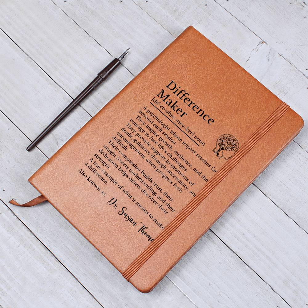 Psychologist Difference Maker Journal, Vegan Leather Notebook, Graduation Gift for Psychologists, Personalized Gift
