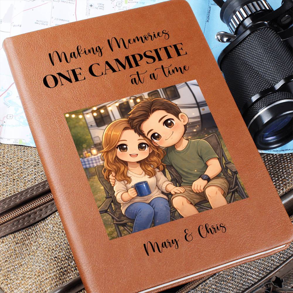 Personalized Camping Photo Journal, Vegan Leather Notebook, Custom Adventure Diary, Memory Keepsake, Outdoor Travel Gift