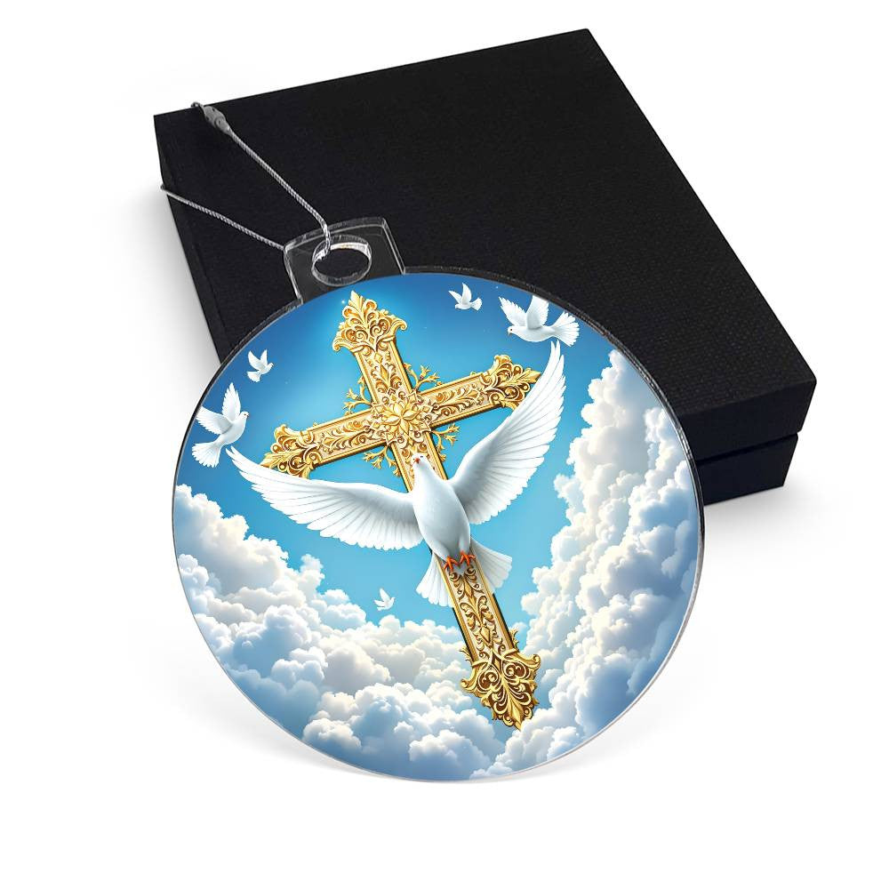 Cross and Dove Acrylic Christmas Ornament
