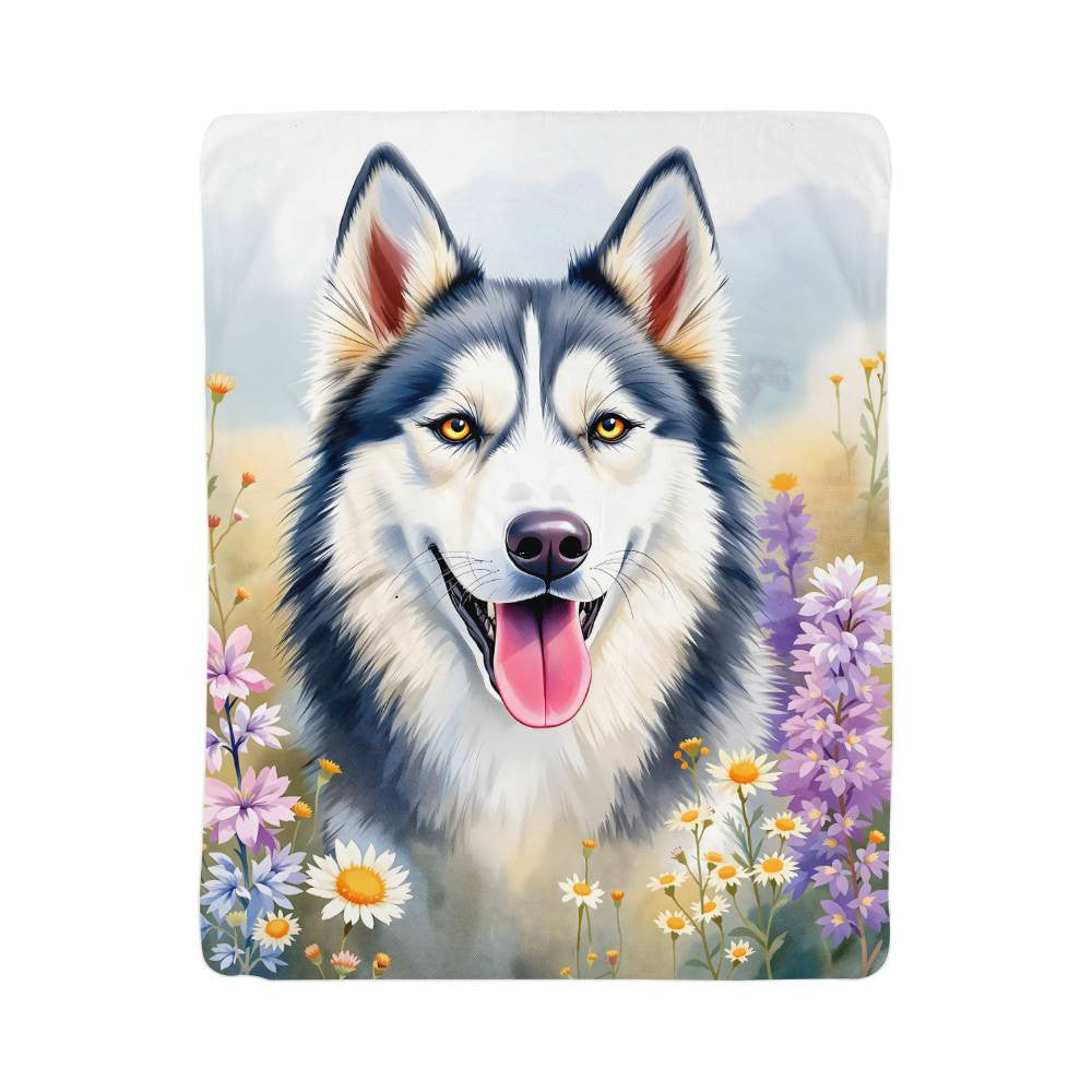 Husky Wildflower Floral Dog Blanket-[Heartfelt Family Gift]