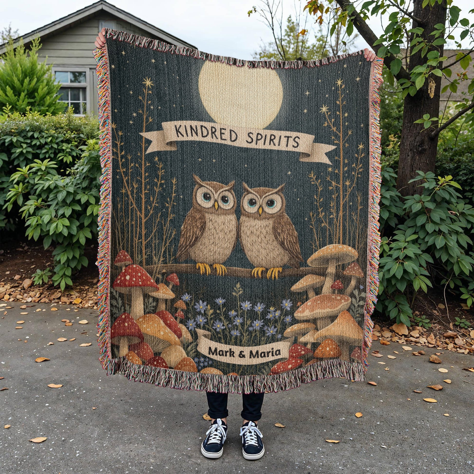 Owl Couple Woven Cotton Blanket Throw-[Heartfelt Family Gift]