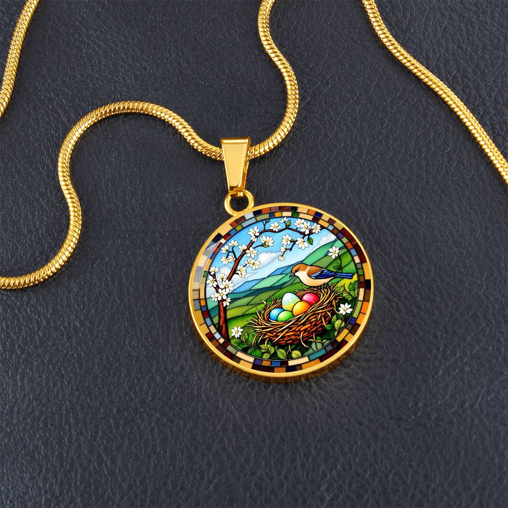 Floral Bird Nest Necklace with Engraving