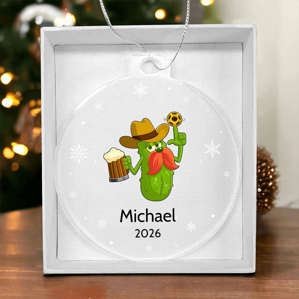 Pickleball Cowboy Beer Christmas Ornament