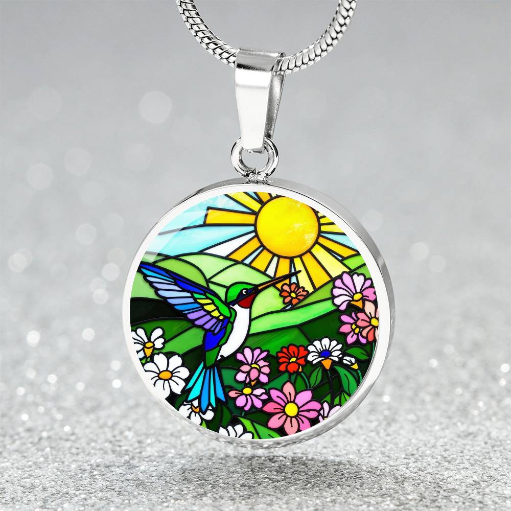 Hummingbird Pendant Necklace, Floral Jewelry Gift, Stained Glass Art Hummingbird Charm, Nature Inspired Necklace Gift